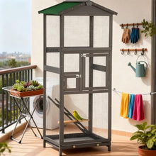 Sturdy Wooden Bird House with Natural Cedar Finish, Ventilated Design and Easy-Clean Slide-Out Tray for Backyard Songbirds (Green + Light Grey + Wood)