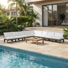Outdoor Escape White Fabric Outdoor Patio Modular Sectional, Contemporary Style, Weather-Resistant Fabric, Durable Frame, Comfortableback Height