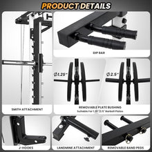 STMHOM Power Cage Smithbar White, 2000 Lbs Power Rack with Cable Crossover System, Multi-Functional Squat Rack with LAT Pulldown for Home Gym