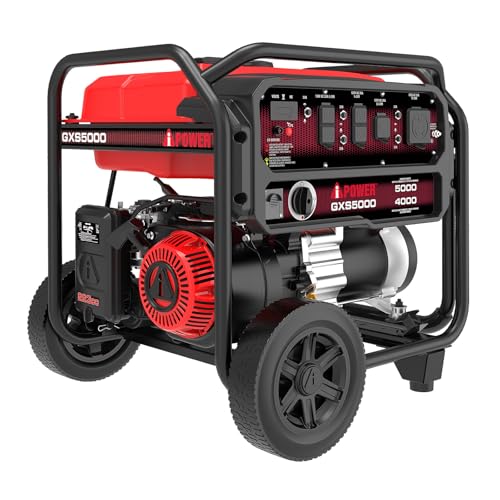 A-iPower 5000-Watt Portable Generator Gas Powered, CO Sensor Shutdown, Heavy Duty Generators with 223cc OHV Engine for Jobsite, RV, Home Backup, Emergency (GXS5000)