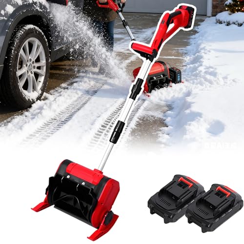 Cordless Snow Pusher – Snow Blower Battery Powered – Safe & Easy Storage Electric Shovel for Snow Removal, Clears 12” Wide & 6.6” Deep Electric Shovel for Seniors and Home Use