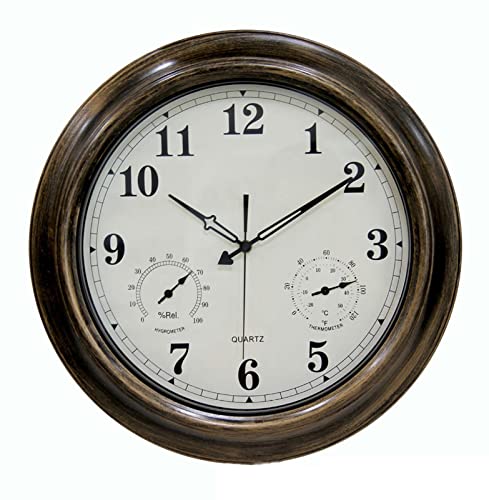 Wall Clock, Large Outdoor Clock, Outdoor Indoor Garden Wall Clock Thermometer 18 Inch, Silent Battery Operated Quartz Movement Decor Clock for Outside Or Indoor, Pool, Fence, Patio