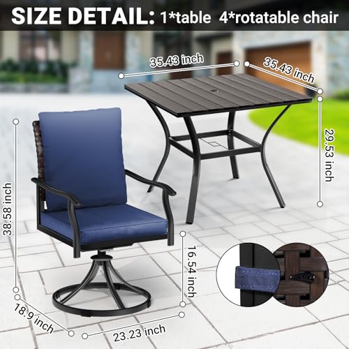 LEVELEVE 5 Piece Outdoor Patio Dining Set with 4 Swivel Chairs & Round Table Blue