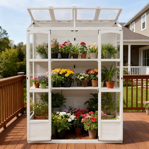 78 Inch Wooden Greenhouse with Walk-in Design, White