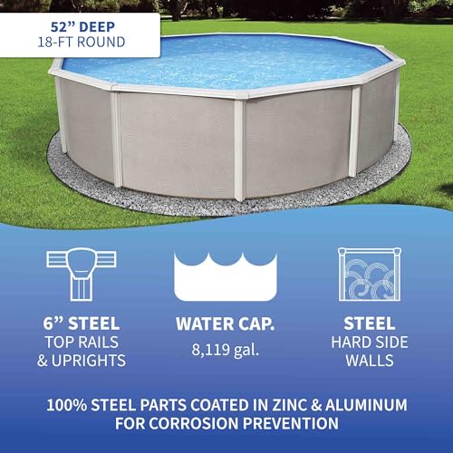Blue Wave Belize 18ft Round 52in Deep Metal Wall Swimming Pool Package Blue Gray