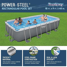 Bestway Power Steel Rectangular Metal Frame Swimming Pool Set Gray