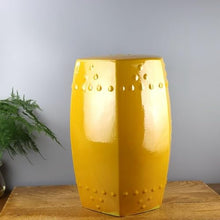 LINKIO Garden Stool Decorative Ceramic Garden Stool, Hexagonal Design, Indoor Outdoor Sitting Stool for Living Room, Villa, Patio Ottomans