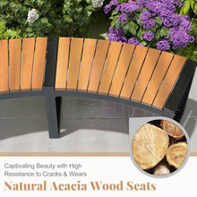 Moccha Outdoor Curved Bench, Acacia Wood Fire Pit Bench w/Slatted Seat, Metal Frame, Loveseat, Outside Chair, Patio Backless 2-Person Seating for Yard Deck Porch 800 LBS Max Load, Oil Painted (4)