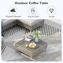 43 Inch Propane Fire Pit Table with Open Weave Wicker Design for Patio Garden Backyard - Orange and Yellow Outdoor Fire Table (7 Piece Sectional Sofa Set - Grey)