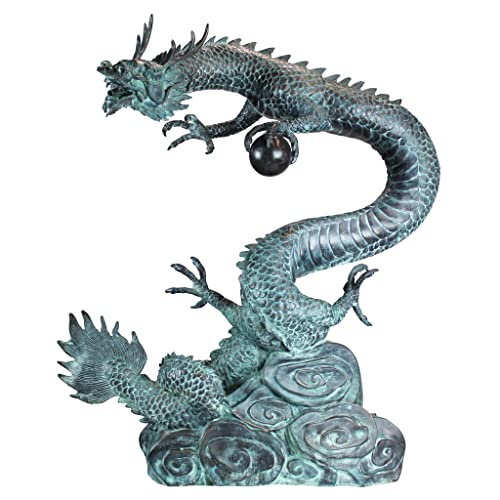 Design Toscano Dragon with Oriental Power Orb Bronze Garden Statue Two Tone Bronze & Verdigris