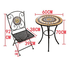 JKSVTF Terrace Bistro Set Mosaic Tile Tables and Chairs, Outdoor Weatherproof Garden Furniture Table and Chair Set, Indoor Balcony Conversation Set Foldable Chair, Poolside coff