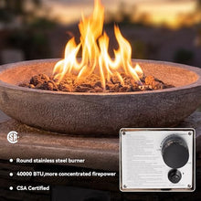 COSIEST Outdoor Propane Fire Pit Table w Faux Brown Compact Ledge Stone 20" Square Base and Faux Rose-Marble Round Bowl, Certified, 40,000 BTU, Free Lava Rocks, Fits 20lb Tank Inside, Raincover