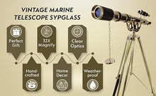 NAVIROCK Royal Vintage Double Barrel Brass Telescope with Black Leather & Adjustable Wooden Tripod Shiny Brass