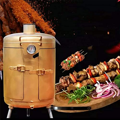NEWCES Safety Certification Portable Charcoal Grills Charcoal Barbecue BBQ Grill w/Lid & Grid Adjustable Ventilation Combination Grill-Smokers for Camping Picnic & Balcony Golden