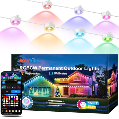 rosykite Permanent Outdoor Lights, 200ft,144 Lights, RGB+IC & Tunable White