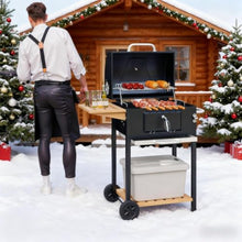 Portable Charcoal Grill with Foldable Side Table and Storage Shelf, Compact BBQ Grill with Wheels and Thermometer, Outdoor Cooking Grill for Backyard Patio Camping Tailgating (Black1)