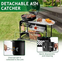 Portable Charcoal Grill with Cart Slide-Out Ash Catcher 21'' BBQ Grill with Porcelain Enamel Lid Thermometer and Wheels Small Charcoal Grills for Outdoor Backyard Camping Iron Black