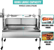 48.7in electric rotisserie grill portable portable stainless steel rotisserie grill roster with wheels, motor, wind baffle for pig chicken lamb rotisseries roasting machine (88 LBS with baffle)