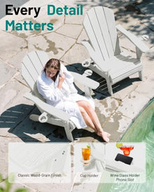 PLUUV Folding Adirondack Fire Pit Chairs Set of 6 with Cup Holders,White