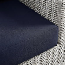 Outdoor Escape Blue Wicker Rattan Loveseat, Cushioned Seating, Weather-Resistant Design for Outdoor Patios, Garden, Backyard