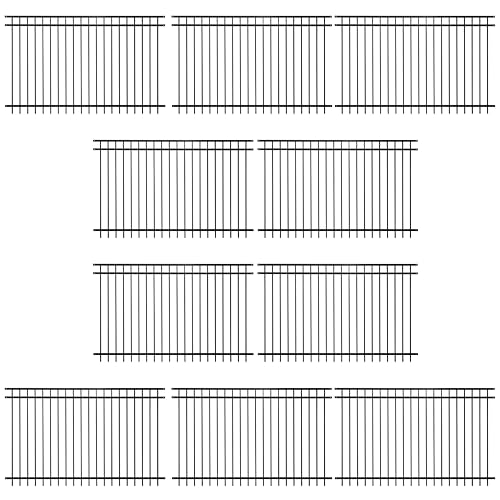 Fencer Wire Pack of 10 Heavy Duty Flat Top Fence Barrier Panel, 5FT Height X 8FT Width Anti-Rust Metal Fencing Panel, 2” Diameter Steel Outdoor Decorative Garden Fence Panel