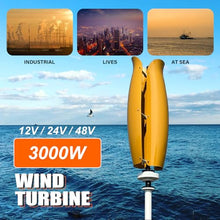 ZHOZHUT 3000W Maglev Wind Turbine 12V / 24V / 48V Wind Power Generator with Controller and Unloader, High Efficiency Vertical Wind Power Turbine Generator Kit for Roofs Gardens Boats,Yellow,3000W12V
