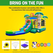 Pogo Bounce House Inflatable Tropical Smiley Castle Combo with Slide and Pool