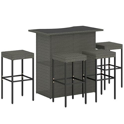 XITPEYEZY 5-Piece Outdoor PE Rattan Bar Table and Stool Set, Dark Gray