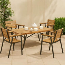 Benzara Patio Coffee Table, Slatted Top, Brown Iron, 50 Inch Teak Brown Acacia