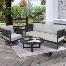 IC INTERNATIONAL CONCEPTS, Outdoor Woven Abaca Rope 3 Seater Patio Sofa with Cushions, Powder Coated Aluminium Frame, 74" W x 31" D x 28" H, 350 Lbs Wt. Capacity, Fully Assembled, Charcoal