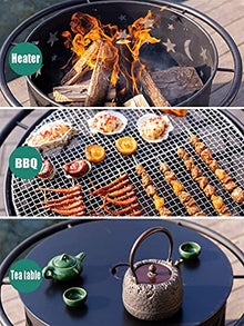 Garden Fire Pit Grill Bowl Grill Barbecue Rack Fire Pits Outdoor Burning Fire Pit Bowl, Wrought Iron Outdoor Heating, for Backyard Terrace Patio