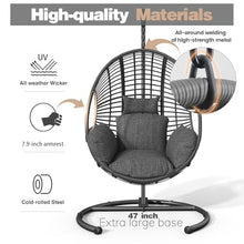 42” Extra Oversized Hanging Egg Chair with Stand, Weatherproof PE Rattan Wicker Swing Hammock Chair, Cushion & Waterproof Cover, 400lbs Capacity for Indoor Outdoor Patio, Garden Balcony & Bedroom