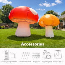 Wellcomer 2 Pcs Inflatable Mushroom Decor with LED Lights, 8Ft & 6Ft Blow Up Mushrooms for Garden Yard Outdoor Fairy Tale Party Decoration, Stage & Event Display