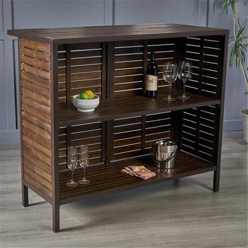 Noble House Leni Indoor Bar Set with Rustic Metal Accents Dark Brown