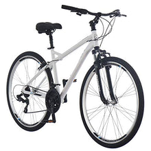 Schwinn Network 3.0 Hybrid Bike Men Women 700c 21-Speed 18-Inch Aluminum Frame Front Suspension Alloy Linear Pull Brakes White
