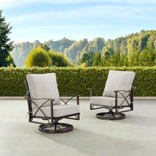 Oakland Living Pair of Black Aluminum Patio Deep Seating Swivel Rocker Club Chairs with Light Grey Cushions