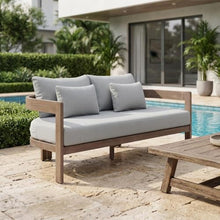 Outdoor Escape Brown Fabric Upholstered Outdoor Loveseat, 65-Inch Contemporary Patio Furniture, Cushioned Seating, Sturdy Frame, Weather-Resistant Design