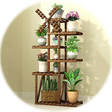 MIIKHI Flower Stand, 5/6 Floors Rack Scroll Wheel Easy to Move Balcony Garden Wrought Iron Solid Wood Succulents Floor-Standing Plant Flower Pot Stand, Brown, 2 Specifications (Brown 50cm
