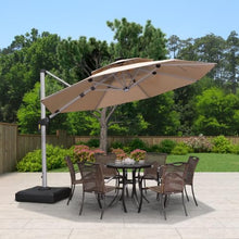 OROTLECT 132'' Double Top Solar Powered LED LightedRound Cantilever Umbrella With Base,Beige