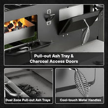 Muhub Charcoal BBQ Grill, with 2 Adjustable Coal Trays,5-level temperature control &Foldable Side Tables,794 sq in Cooking Area& Cool- touch metal Handles, Lockable Wheels,Black