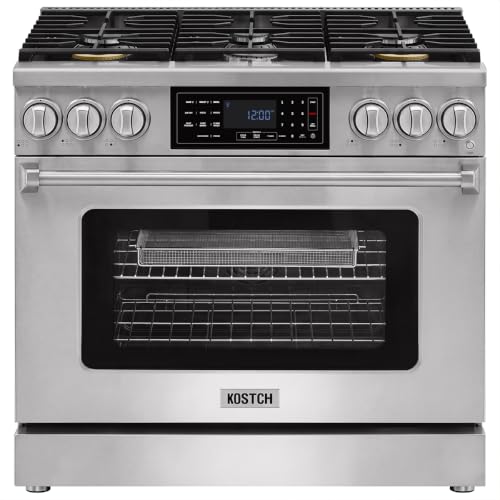 KOSTCH 36" Professional Propane Gas Range with Tilt Touch Control Panel, 6.2 cu ft True Convection Oven, 6 Burners Cooktop, Air Fry, Self-Clean (Stainless Steel)