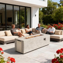 FammyLoft 70 Inch Propane Fire Pit Table, Concrete Firepits for Outside, Rectangular Gas Fire Pit for Outside Patio, Backyard, Pool, 60,000 BTU, Free Lava Rocks, Light Gray