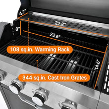 4 Burner Propane Gas Grill 51,000 BTU Stainless Steel Barbecue Grill with Side Burner and Cover Portable Outdoor BBQ Grill Flame Regulator and Steel Wire Insulation Frame for Patio Garden Camping