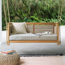 Teak Wood Outdoor Porch Swing with Cushion White Weather Resistant