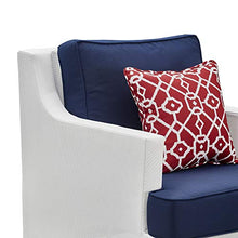 Tommy Hilfiger Hampton Modern White Mesh Outdoor Patio Furniture Collection Gunmetal Frame, Arm Chair, White & Navy