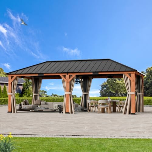 Modern Shade Permanent Wood Gazebo 12x24 with Galvanized Steel Roof