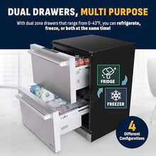 NewAir 24” Dual Zone Outdoor Beverage Fridge and Freezer | Freestanding or Built-In Under counter Refrigerator for Outside Patio | Dual Drawers that Refrigerate and Freeze | Stainless Steel