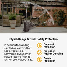 Golden Flame XL-Series Natural Gas Patio Heater, 45,000 BTU, 89" Tall, Push-Button Ignition, Anti-Tilt Safety, Wheels, Hammered Silver/Pewter