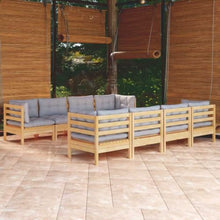 HKQWPBF 9 Piece Patio Lounge Set with Gray Cushions Solid Pinewood