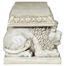 Design Toscano Grand Lion of John's Square Outdoor Garden Bench Seat, 29 inches wide, 15 inches tall, Cast Stone Resin, Antique Stone Finish
